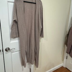 Long Tan Open Front Cardigan Sweater